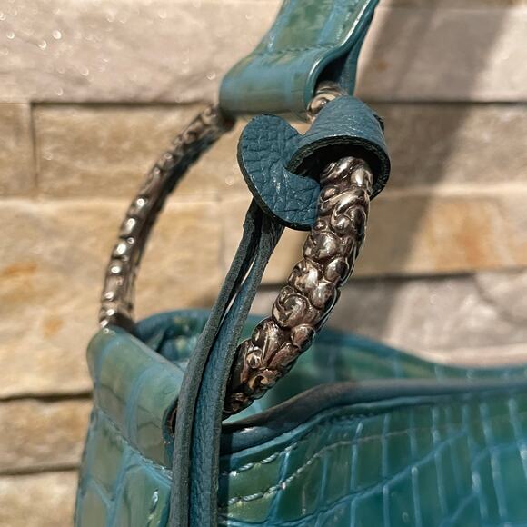 Brighton Cher Croc-Embossed Shoulder Bag Set | Turquoise Patent, Wallet + Strap - Picture 10 of 16